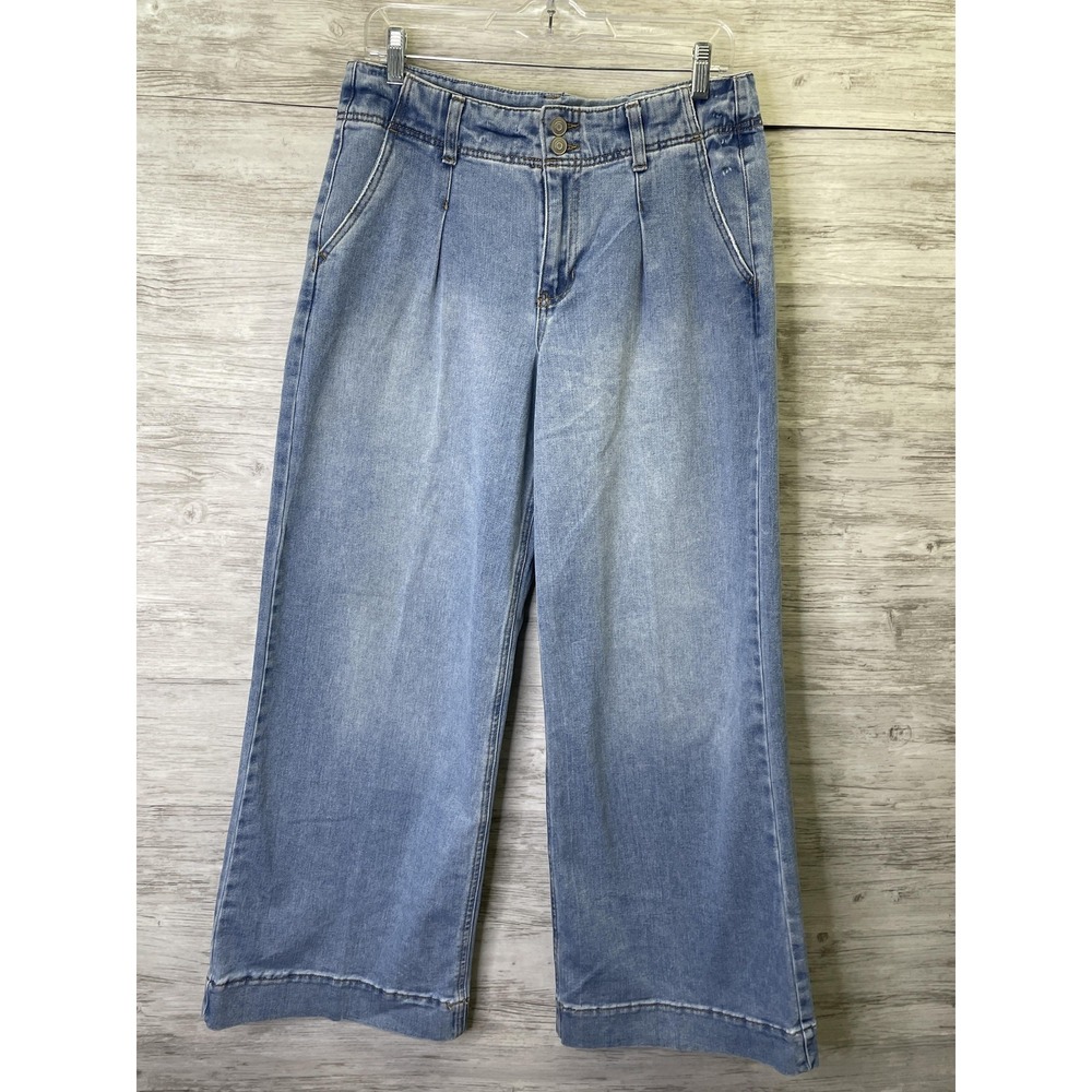 BCBG Generation Pants Womens 9/29‎ Blue Wide Leg Ankle Pleated 2 Button
